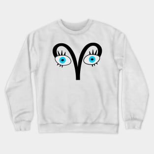 Aries Eyes - Aries Horoscope. Big blue eyes with Aries symbol for eyebrows. Includes sticker set. Crewneck Sweatshirt